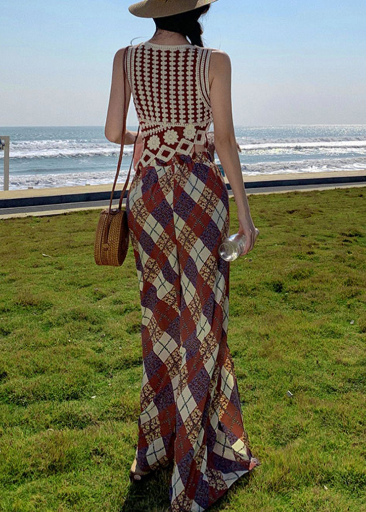Bohemian Brown Print Side Open Chiffon Wide Leg Pants Summer