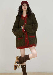 Bohemian Brown Thick Pockets Knit Loose Two Pieces Set Winter