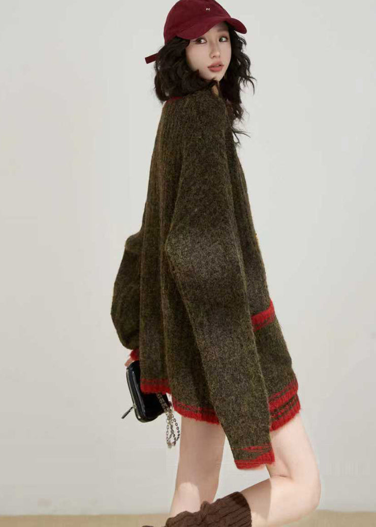 Bohemian Brown Thick Pockets Knit Loose Two Pieces Set Winter