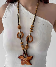 Bohemian Brown Woodiness Starfish Beads Pendant Necklace