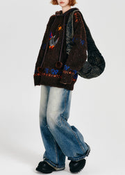 Bohemian Choaolate Hooded Cat Embroidered Knit Loose Sweatshirt Winter