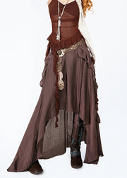 Bohemian Chocolate Ruffled Patchwork A Line Skirt Summer