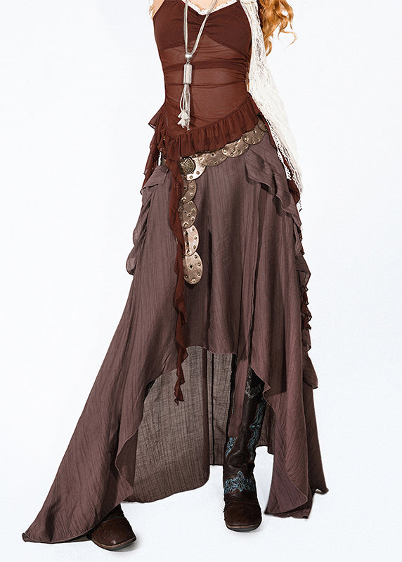 Bohemian Chocolate Ruffled Patchwork A Line Skirt Summer