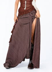 Bohemian Chocolate Ruffled Patchwork A Line Skirt Summer