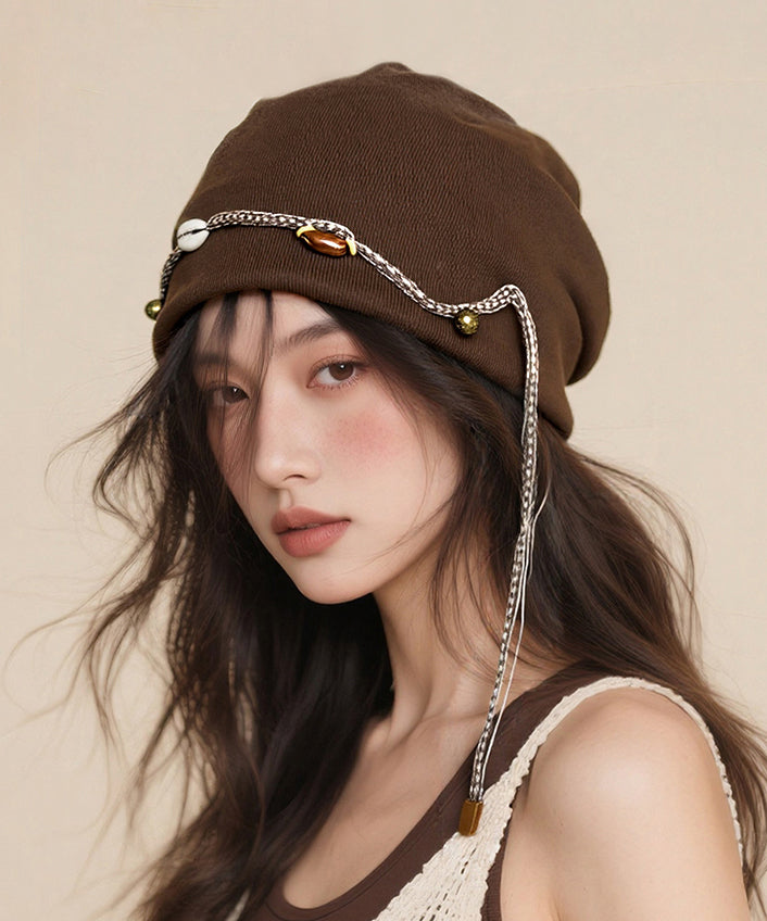 Bohemian Coffee Beaded Tassel Boonie Hat Autumn
