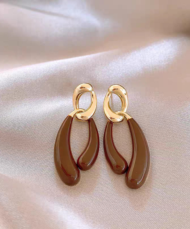 Bohemian Coffee Copper Alloy Asymmetrical Drip Glaze Drop Earrings