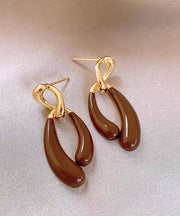 Bohemian Coffee Copper Alloy Asymmetrical Drip Glaze Drop Earrings