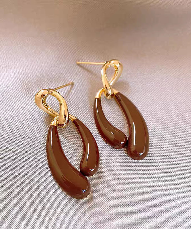 Bohemian Coffee Copper Alloy Asymmetrical Drip Glaze Drop Earrings