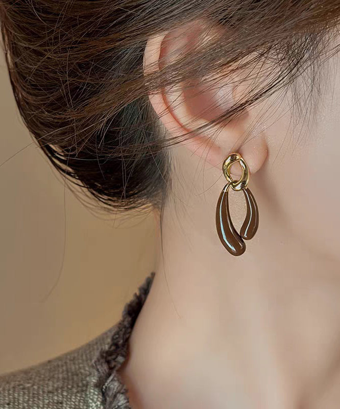 Bohemian Coffee Copper Alloy Asymmetrical Drip Glaze Drop Earrings