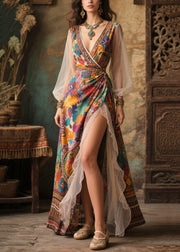 Bohemian Exra Large Hem Patchwork Print Chiffon Party Dresses Summer