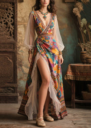 Bohemian Exra Large Hem Patchwork Print Chiffon Party Dresses Summer
