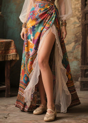 Bohemian Exra Large Hem Patchwork Print Chiffon Party Dresses Summer
