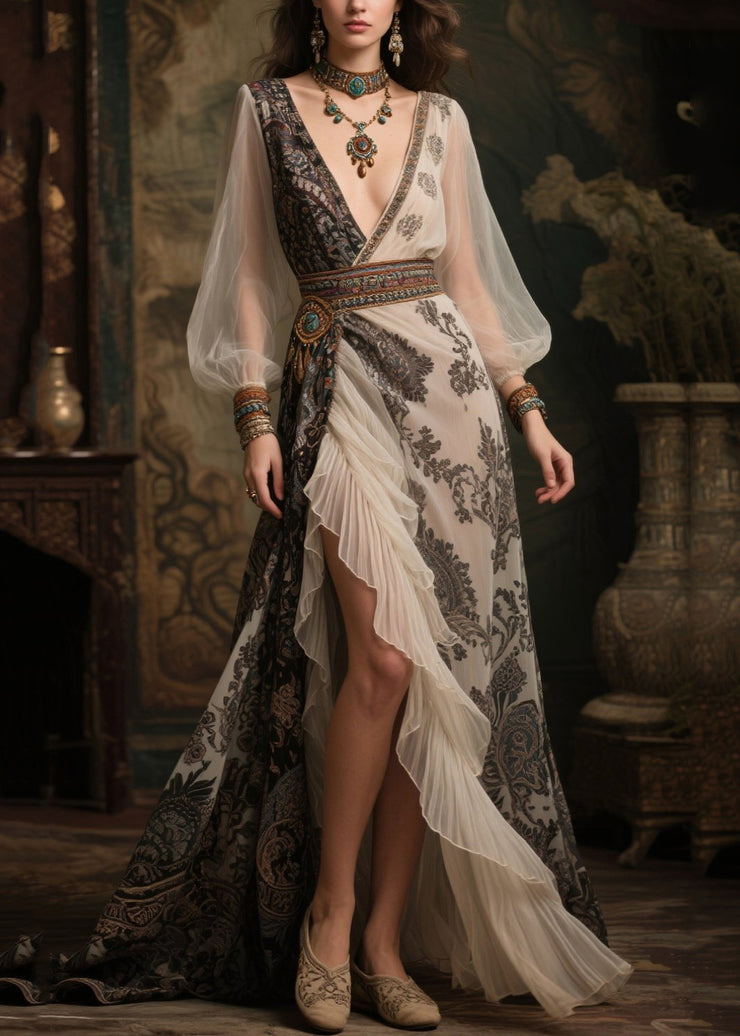 Bohemian Exra Large Hem Patchwork Ruffles Chiffon Dresses Summer