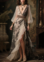 Bohemian Exra Large Hem Patchwork Ruffles Chiffon Dresses Summer