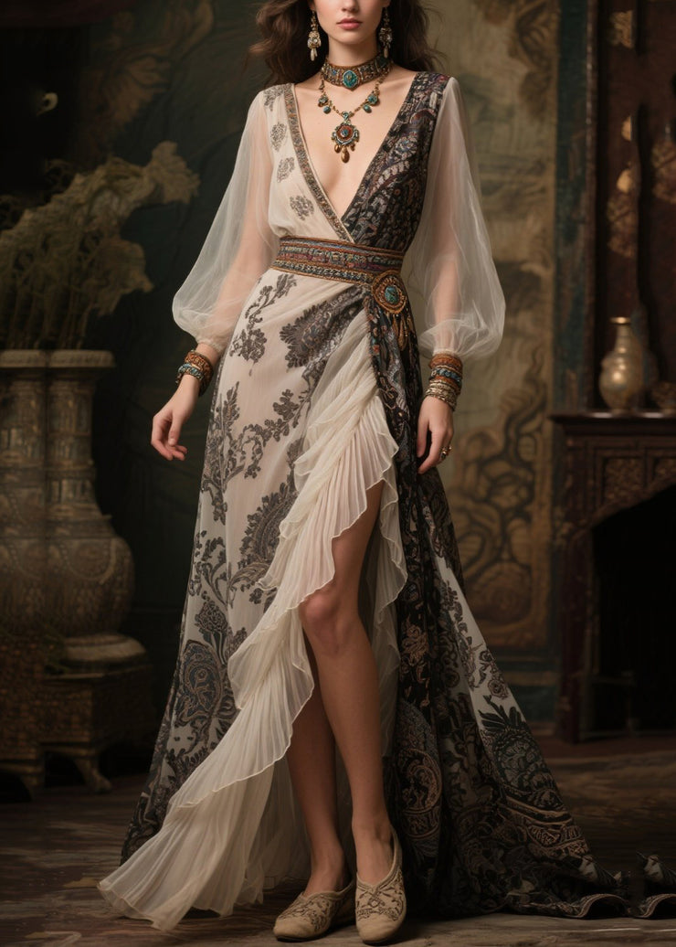 Bohemian Exra Large Hem Patchwork Ruffles Chiffon Dresses Summer
