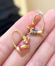 Bohemian Gold Alloy Puppy Sausage Hoop Earrings
