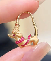 Bohemian Gold Alloy Puppy Sausage Hoop Earrings