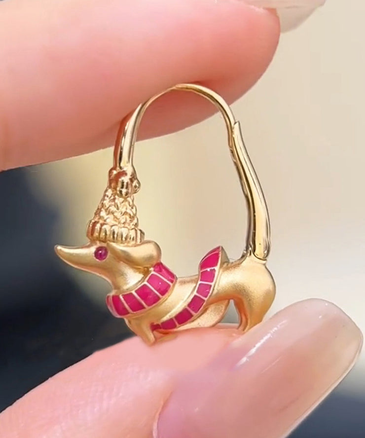 Bohemian Gold Alloy Puppy Sausage Hoop Earrings