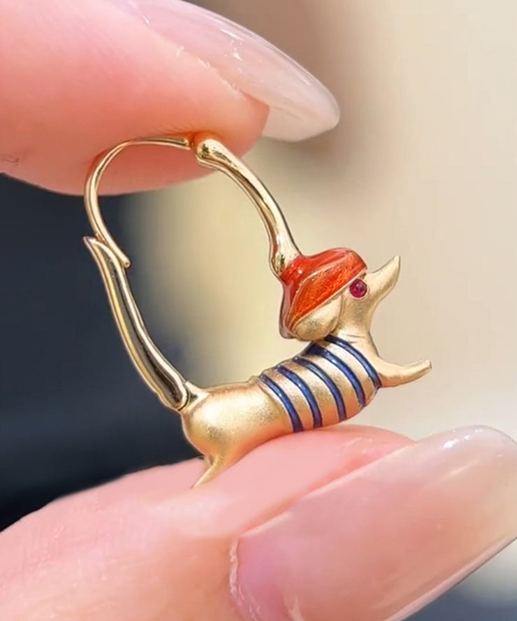 Bohemian Gold Alloy Puppy Sausage Hoop Earrings