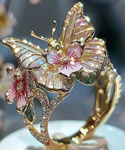 Bohemian Gold Alloy Zircon Drip Glaze Butterfly Floral Rings