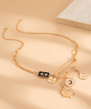Bohemian Gold Copper Alloy Zircon Pin Asymmetrical Cross Pendant Necklace