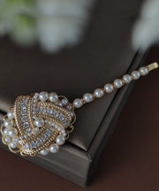 Bohemian Gold Copper Overgild Inlaid Pearl Zircon Hairpin