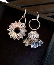 Bohemian Gold Copper Zircon Asymmetrical Crystal Floral Bell Drop Earrings