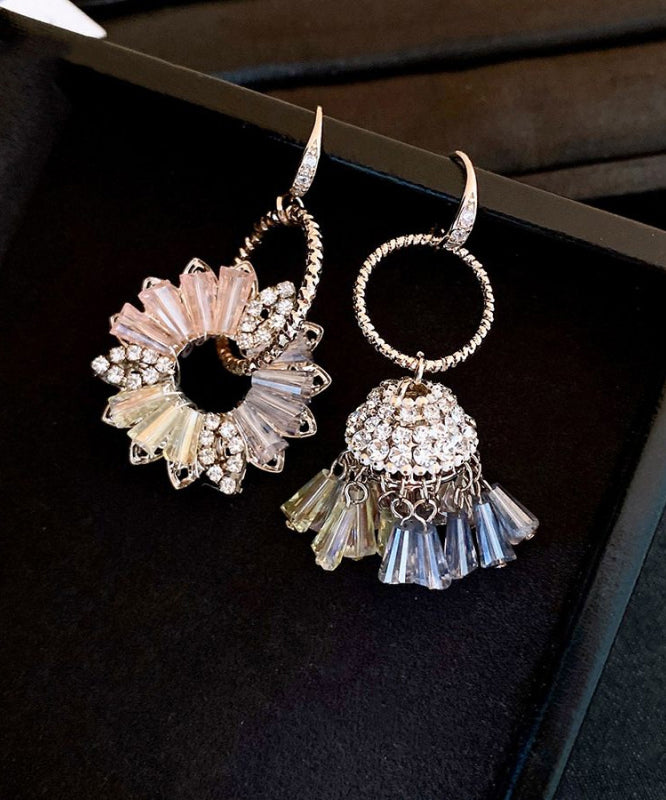 Bohemian Gold Copper Zircon Asymmetrical Crystal Floral Bell Drop Earrings