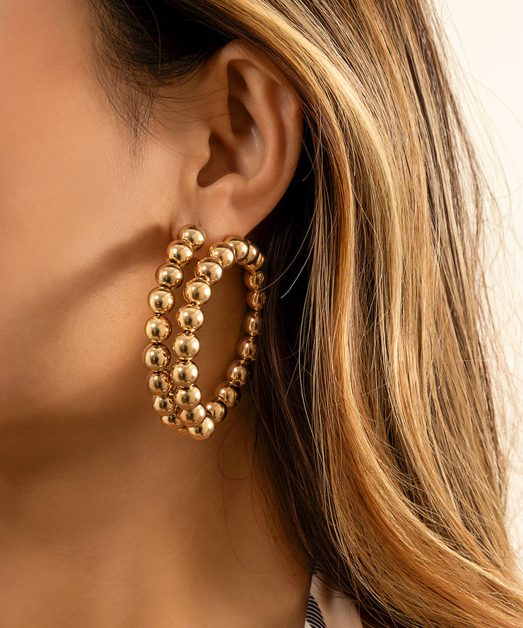 Bohemian Gold Metal Alloy Ball Hoop Earrings