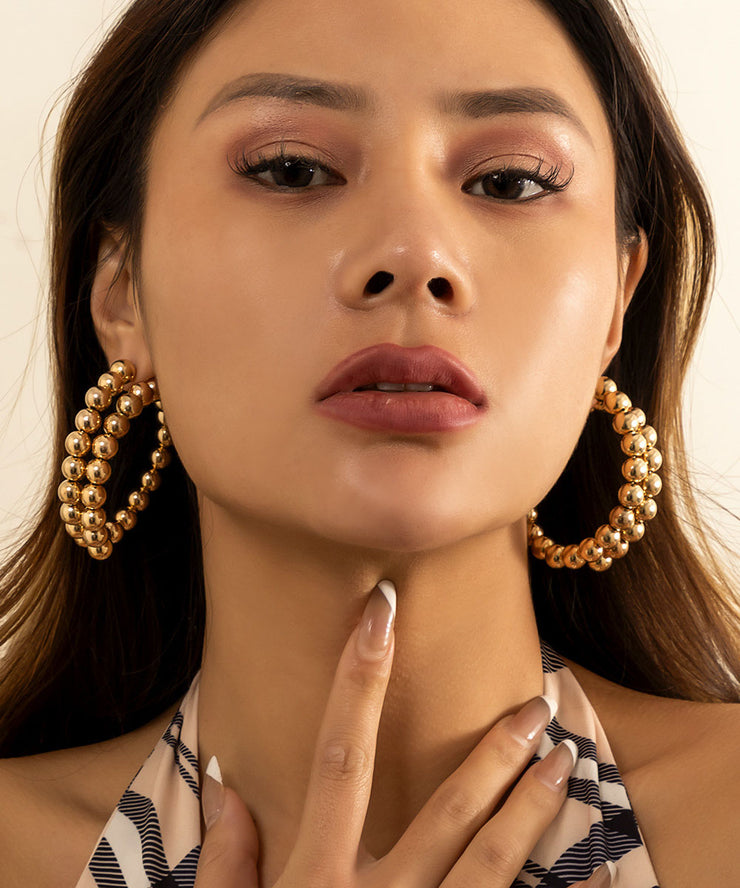Bohemian Gold Metal Alloy Ball Hoop Earrings