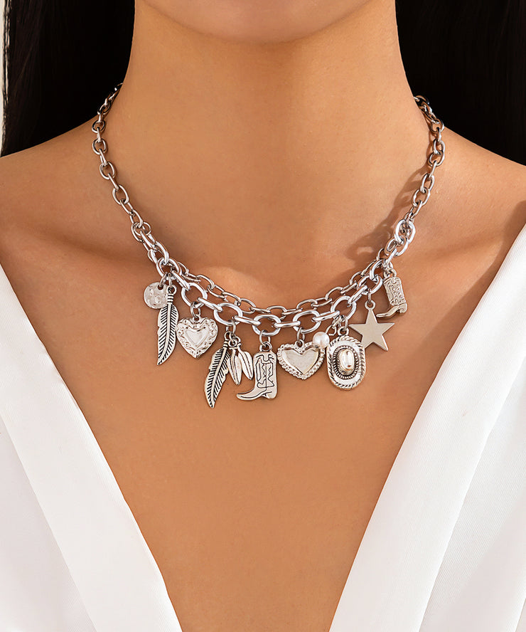 Bohemian Gold Metal Alloy Pearl Asymmetrical Pendant Necklace