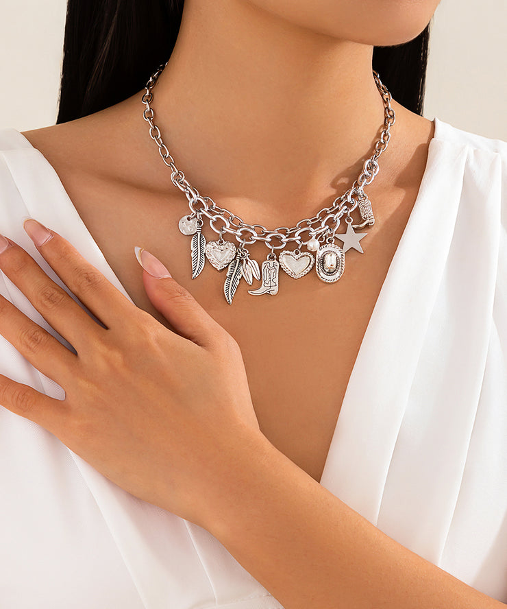 Bohemian Gold Metal Alloy Pearl Asymmetrical Pendant Necklace