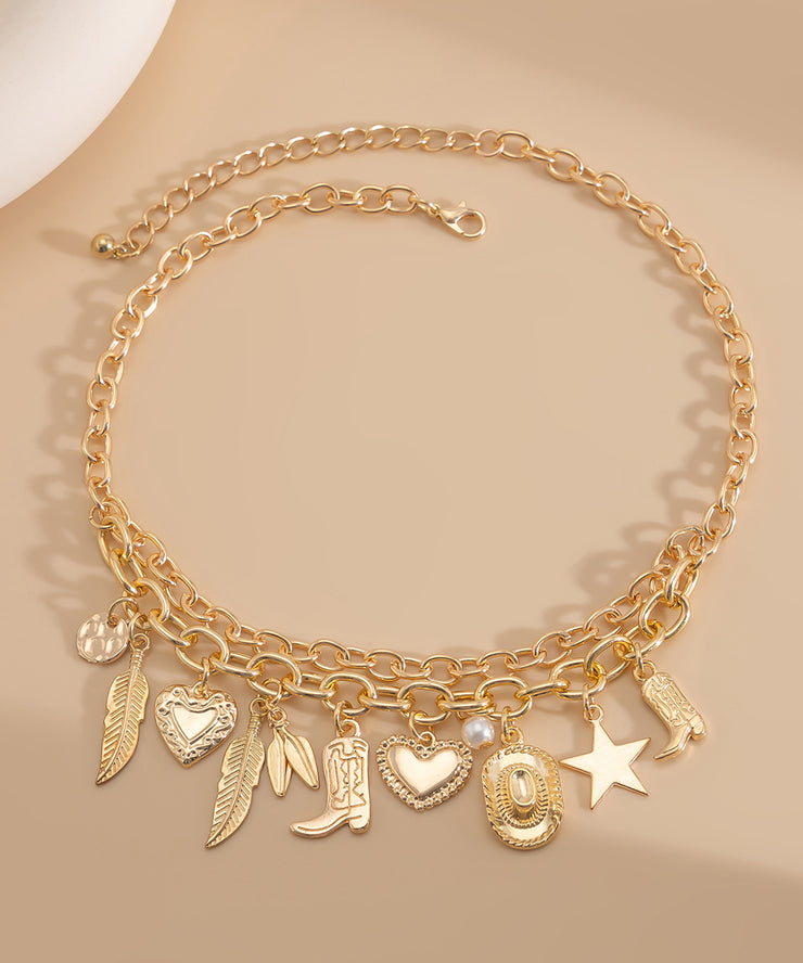 Bohemian Gold Metal Alloy Pearl Asymmetrical Pendant Necklace