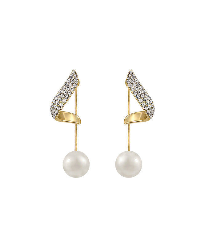 Bohemian Gold Sterling Silver Overgild Zircon Pearl Drop Earrings