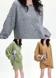 Bohemian Golden Oversized Wool Knit 2 Piece Outfit Spring