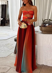 Bohemian Gradient Color Exra Large Hem Chiffon Strapless Dress Summer