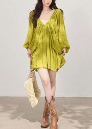 Bohemian Grass Green Backless Print Cotton Holiday Dress Fall