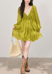 Bohemian Grass Green Backless Print Cotton Holiday Dress Fall