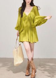 Bohemian Grass Green Backless Print Cotton Holiday Dress Fall