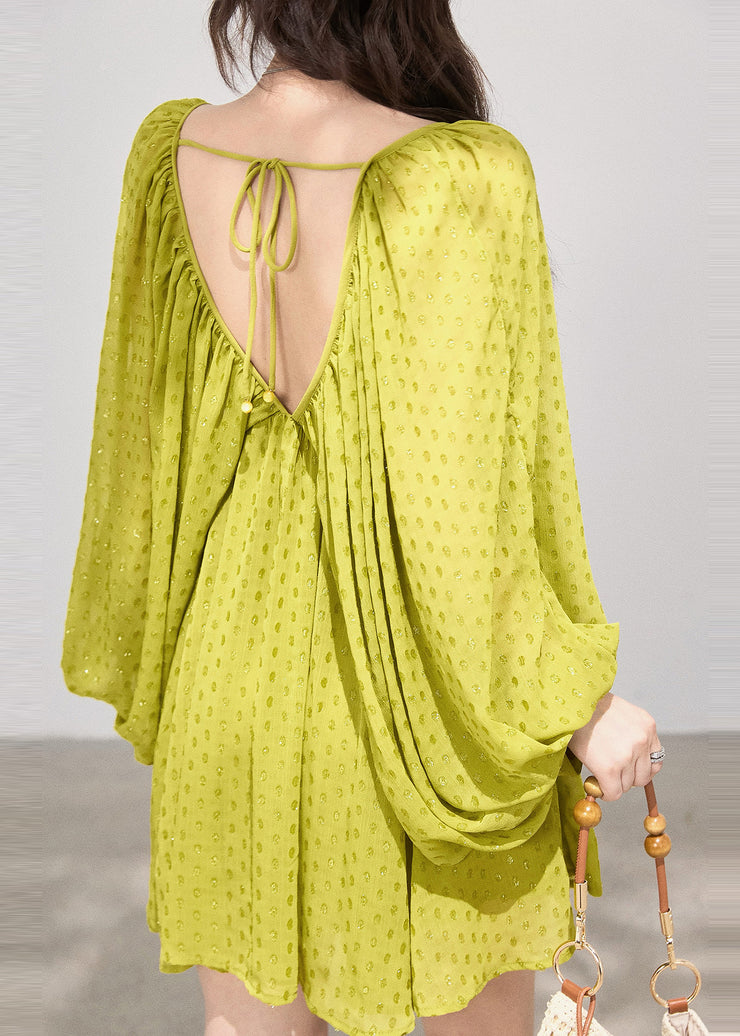 Bohemian Grass Green Backless Print Cotton Holiday Dress Fall