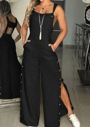 Bohemian Green Backless Patchwork Cotton Jumpsuits Sleeveless