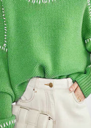 Bohemian Green O-Neck Oversized Thick Wool Short Sweater Winter