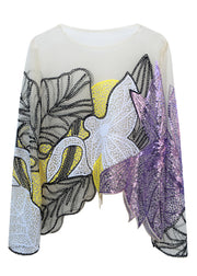 Bohemian Green O-Neck Print Sequins Thin Top Fall