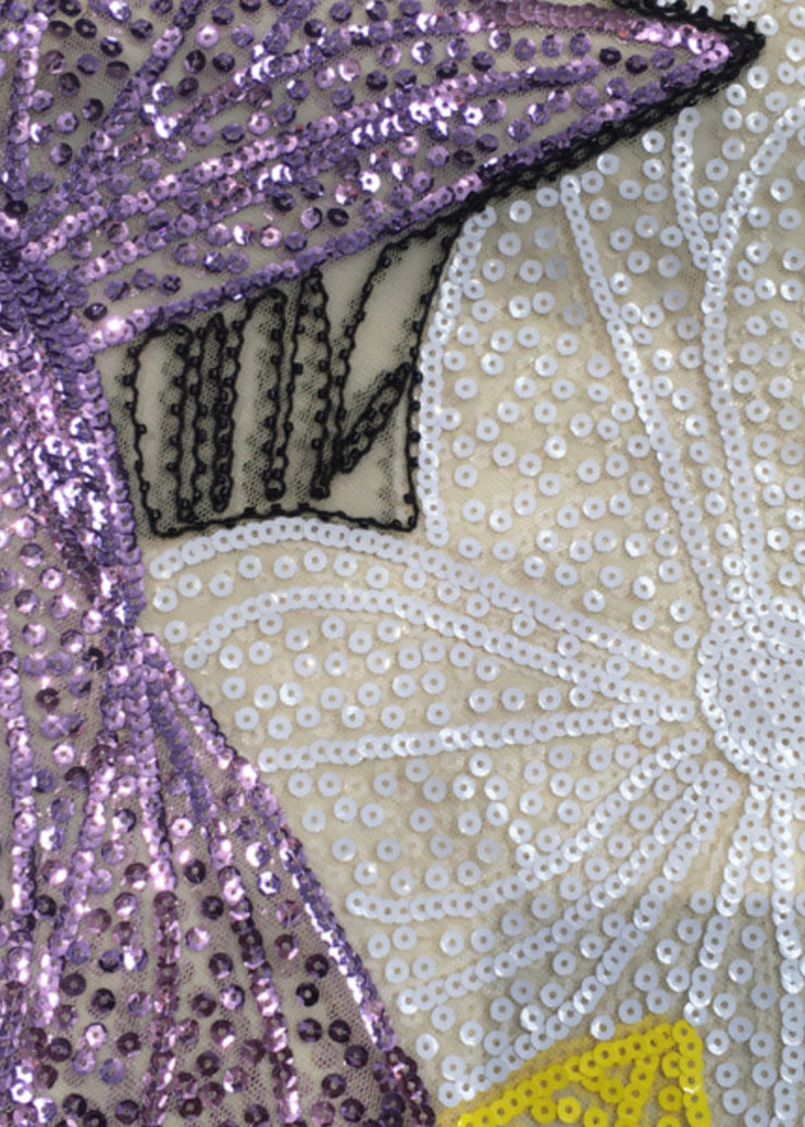 Bohemian Green O-Neck Print Sequins Thin Top Fall