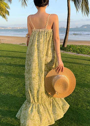 Bohemian Green Print Cotton Spaghetti Strap Dress Summer