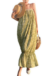 Bohemian Green Print Cotton Spaghetti Strap Dress Summer
