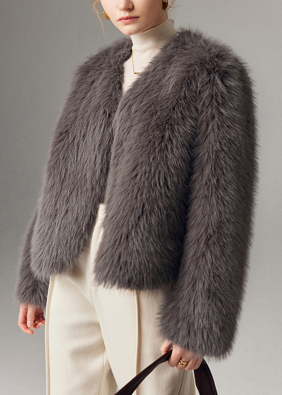 Bohemian Grey Fox Collar Thick Leather And Fur Coats Winter