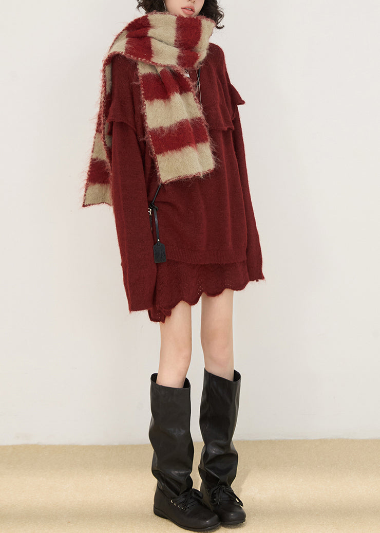 Bohemian Grey Ruffled Patchwork Knit Pullover Winter