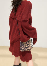 Bohemian Grey Ruffled Patchwork Knit Pullover Winter