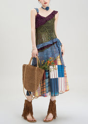 Bohemian Hollow Knitted Asymmetrical Suspender And Skirt Set Summer